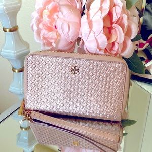 Tory Burch Marion Embossed Rose Gold Wristlet Wallet